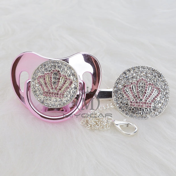 Bling Pink Crown Pacifier and Clip Set BPA free