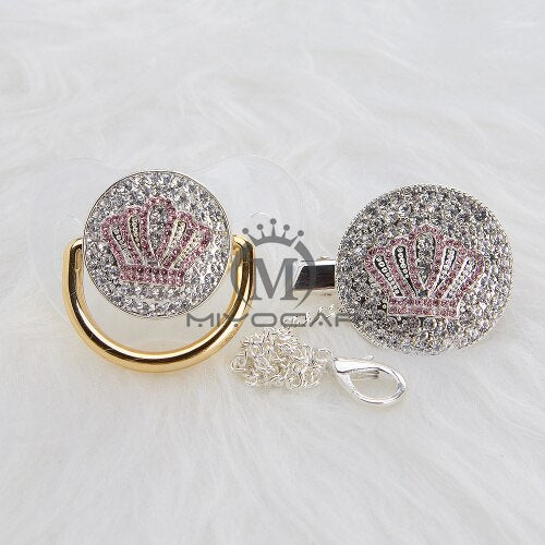 Bling Pink Crown Pacifier and Clip Set BPA free