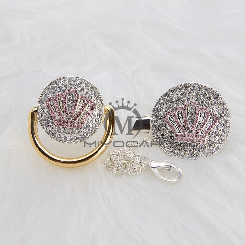 Bling Pink Crown Pacifier and Clip Set BPA free