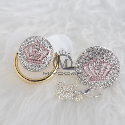 Bling Pink Crown Pacifier and Clip Set BPA free