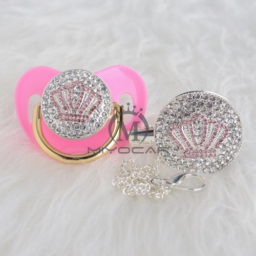 Bling Pink Crown Pacifier and Clip Set BPA free