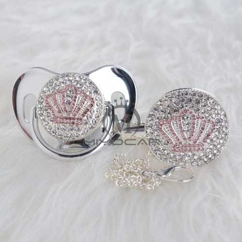 Bling Pink Crown Pacifier and Clip Set BPA free