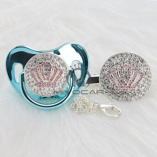 Bling Pink Crown Pacifier and Clip Set BPA free