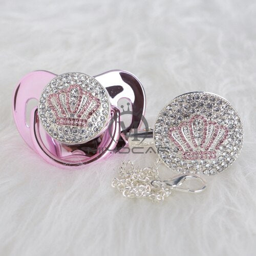 Bling Pink Crown Pacifier and Clip Set BPA free
