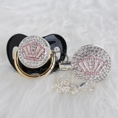 Bling Pink Crown Pacifier and Clip Set BPA free