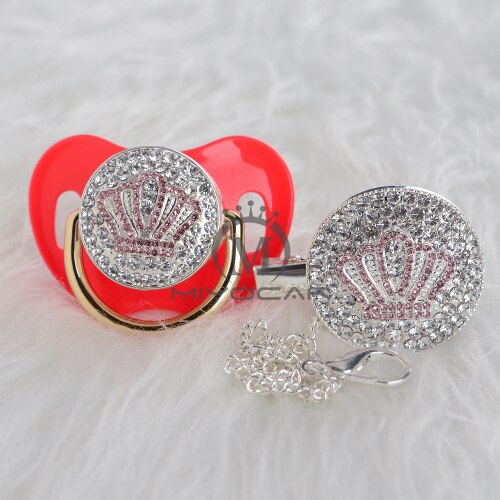 Bling Pink Crown Pacifier and Clip Set BPA free