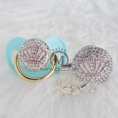 Bling Pink Crown Pacifier and Clip Set BPA free