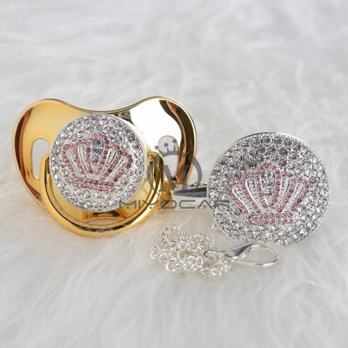 Bling Pink Crown Pacifier and Clip Set BPA free