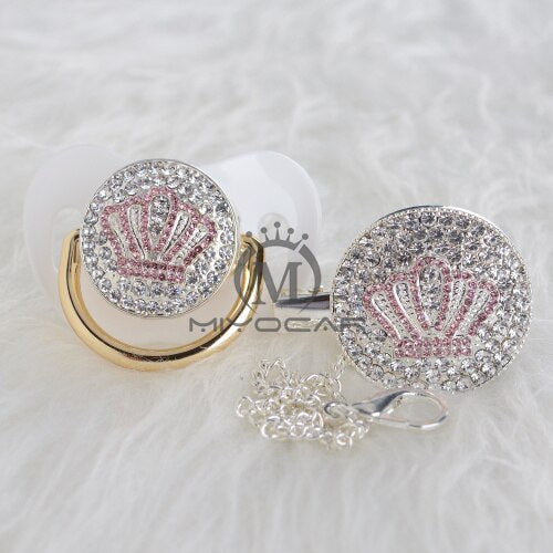 Bling Pink Crown Pacifier and Clip Set BPA free