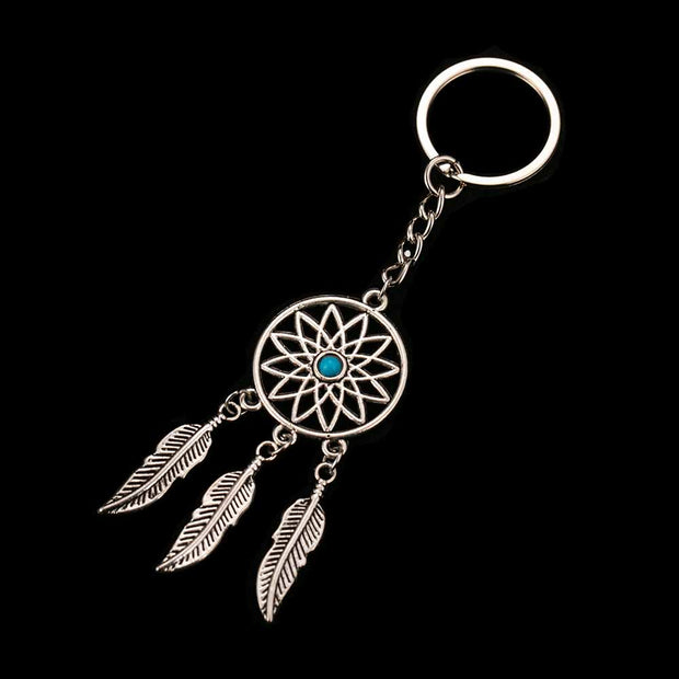 FAMSHIN Fashion Dream Catcher Tone Key Chain Silver Color Ring Feather Tassels Keychain Around The Waist Key Chain For Gift