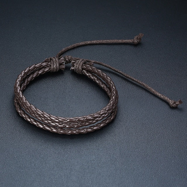 4Pcs/ Set Braided Wrap Leather Bracelets