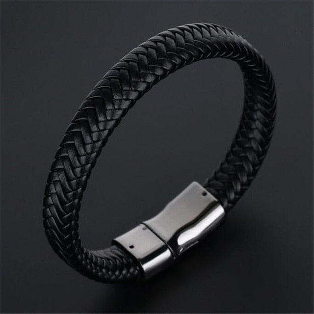 Genuine Leather and Stainless Steel Multilayer Braided Rope Bracelets