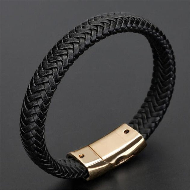 Genuine Leather and Stainless Steel Multilayer Braided Rope Bracelets