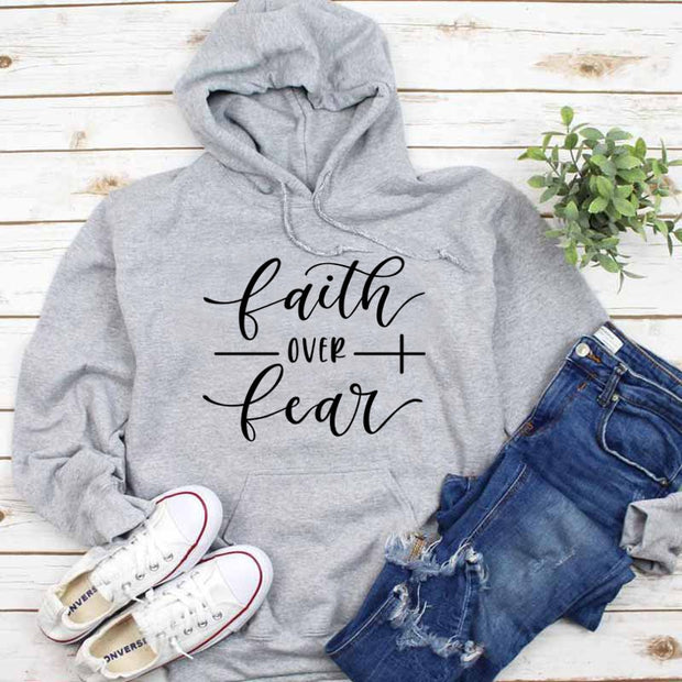 Cotton Grunge Crewneck Faith over Fear Christian Hoodie