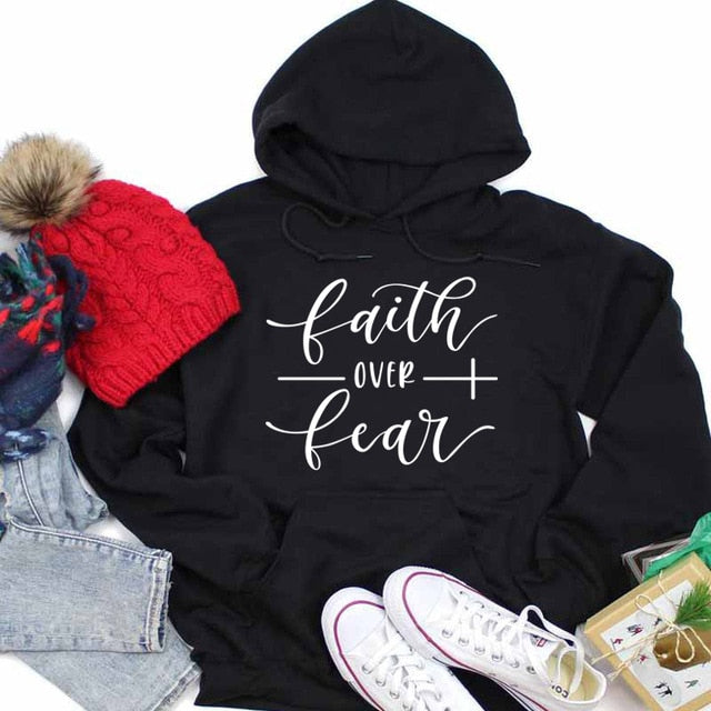 Cotton Grunge Crewneck Faith over Fear Christian Hoodie