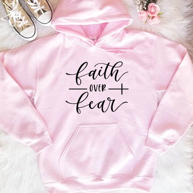 Cotton Grunge Crewneck Faith over Fear Christian Hoodie