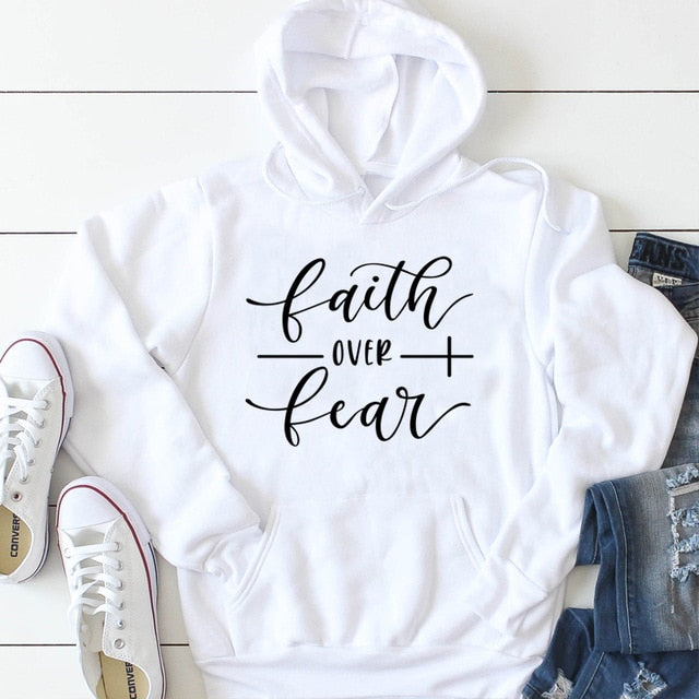 Cotton Grunge Crewneck Faith over Fear Christian Hoodie