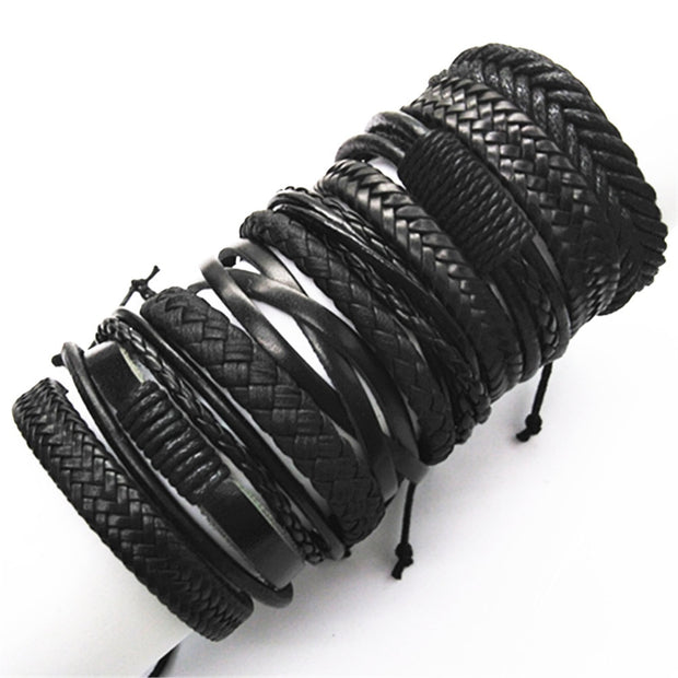 10pcs/set Black Wrap Woven New Fashion Handmade Leather Bracelets