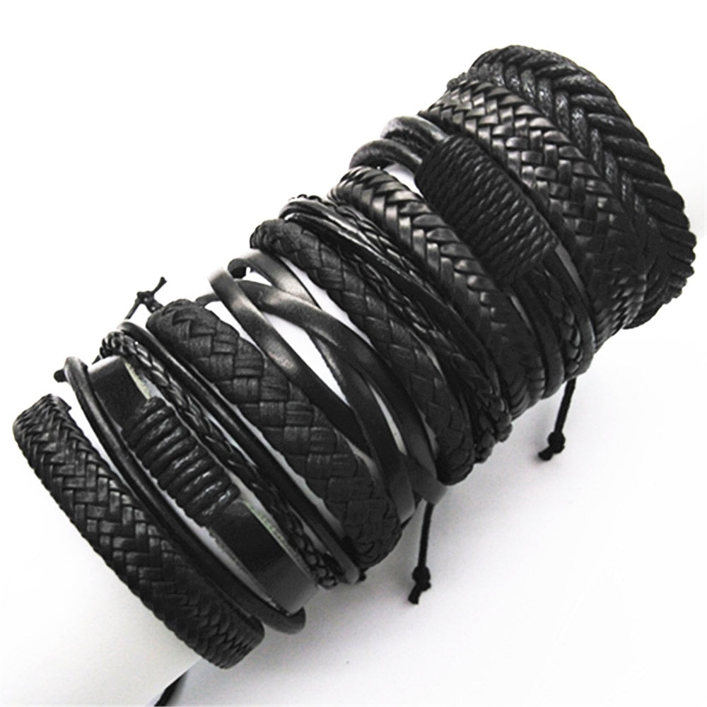 10pcs/set Black Wrap Woven New Fashion Handmade Leather Bracelets