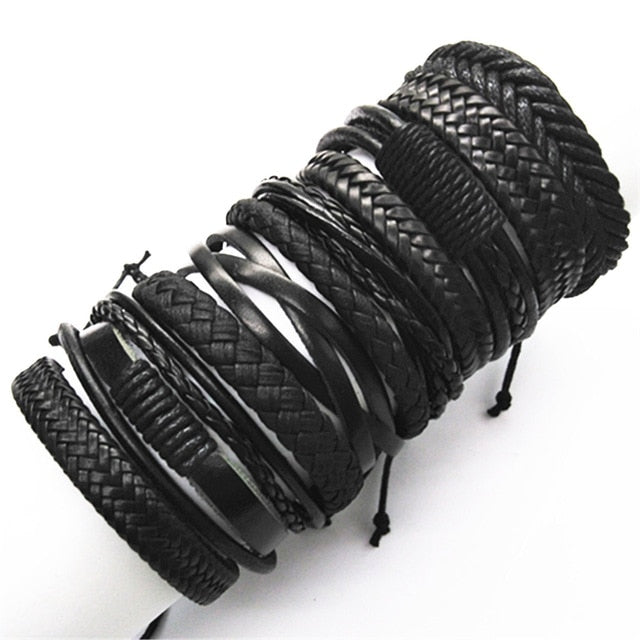 10pcs/set Black Wrap Woven New Fashion Handmade Leather Bracelets