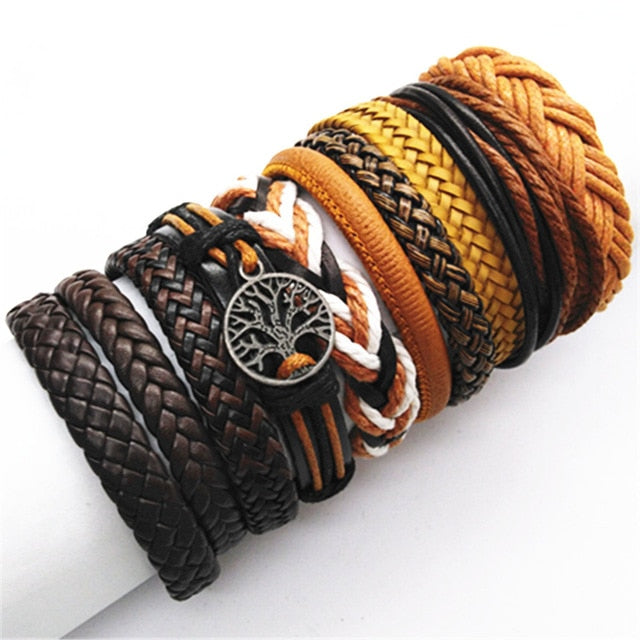 10pcs/set Black Wrap Woven New Fashion Handmade Leather Bracelets