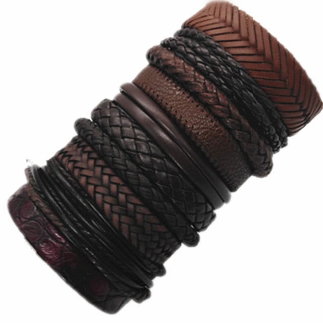 10pcs/set Black Wrap Woven New Fashion Handmade Leather Bracelets