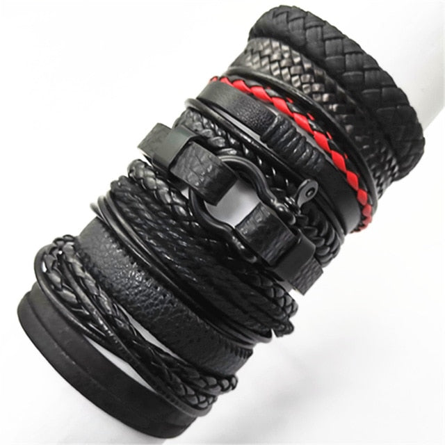 10pcs/set Black Wrap Woven New Fashion Handmade Leather Bracelets