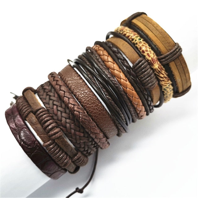 10pcs/set Black Wrap Woven New Fashion Handmade Leather Bracelets