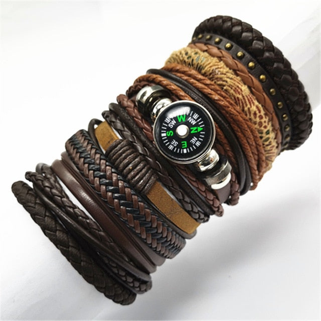 10pcs/set Black Wrap Woven New Fashion Handmade Leather Bracelets