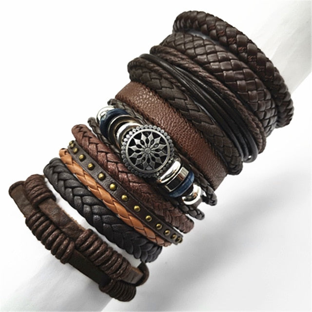10pcs/set Black Wrap Woven New Fashion Handmade Leather Bracelets