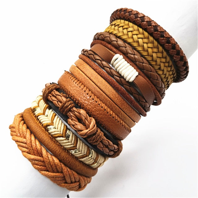 10pcs/set Black Wrap Woven New Fashion Handmade Leather Bracelets