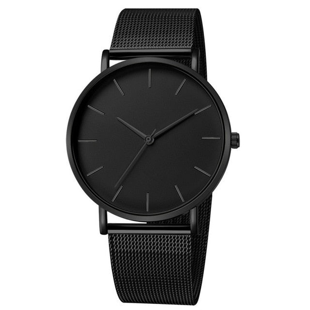 Minimalist Fashion Ultra Thin Watches Simple Business Stainless Steel Mesh Quartz Watch