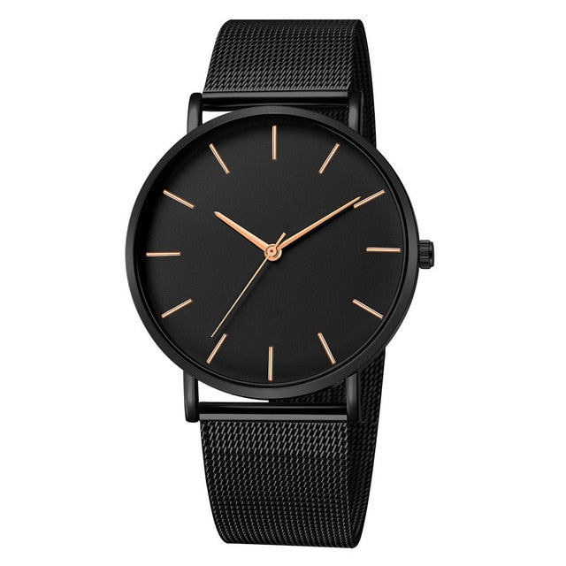 Minimalist Fashion Ultra Thin Watches Simple Business Stainless Steel Mesh Quartz Watch