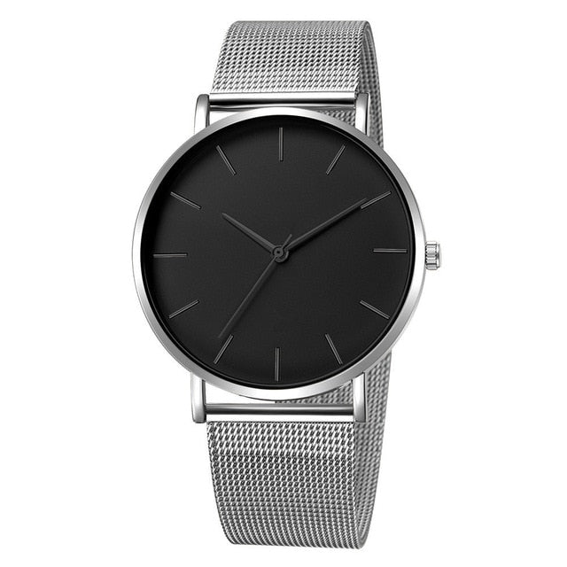 Minimalist Fashion Ultra Thin Watches Simple Business Stainless Steel Mesh Quartz Watch