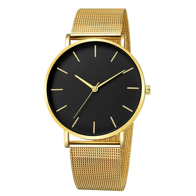Minimalist Fashion Ultra Thin Watches Simple Business Stainless Steel Mesh Quartz Watch