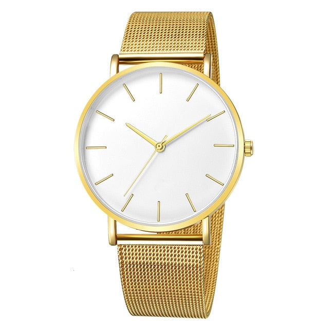 Minimalist Fashion Ultra Thin Watches Simple Business Stainless Steel Mesh Quartz Watch