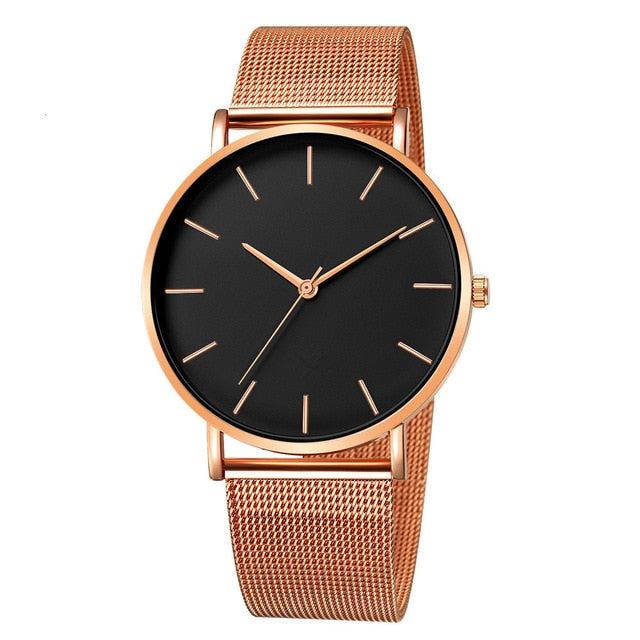 Minimalist Fashion Ultra Thin Watches Simple Business Stainless Steel Mesh Quartz Watch