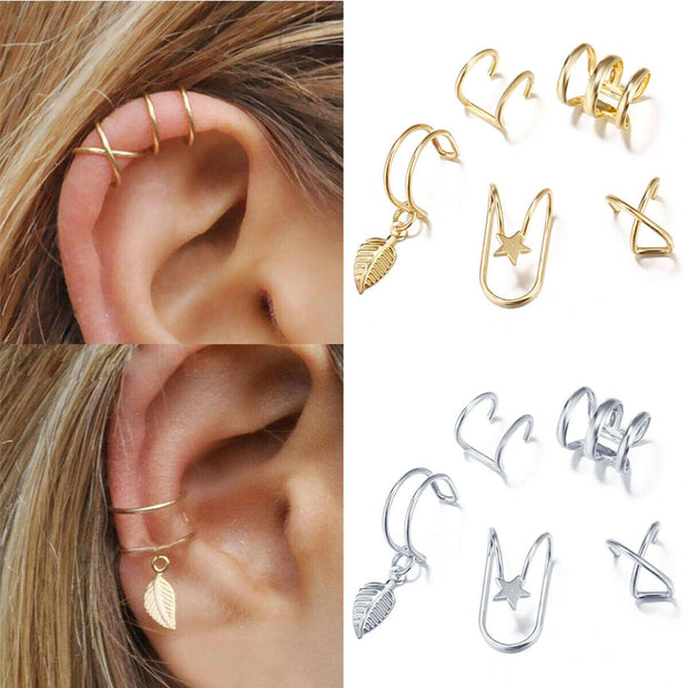 5Pcs/Set Ear Cuff Gold Leaves Non-Piercing Ear Clips