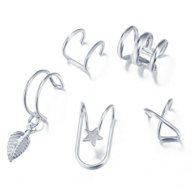 5Pcs/Set Ear Cuff Gold Leaves Non-Piercing Ear Clips