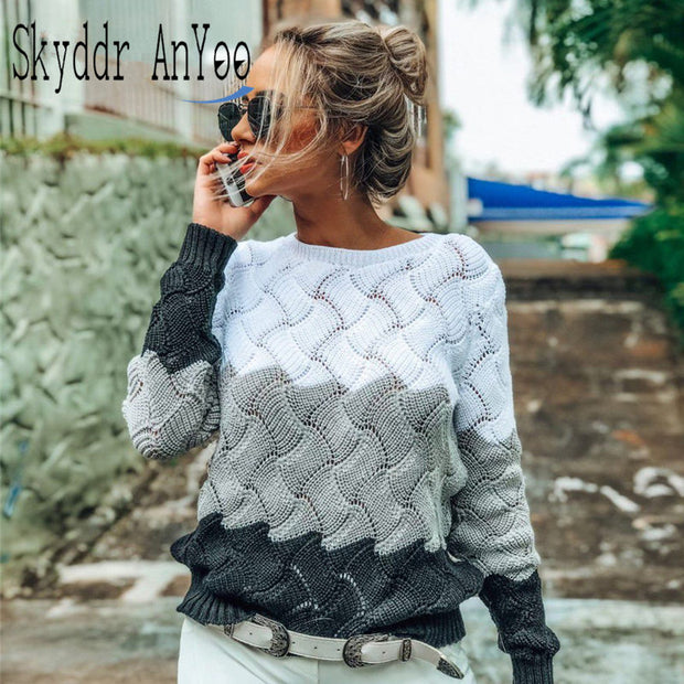 Women's  Long Sleeve O-neck Knitted Pullover Sweater