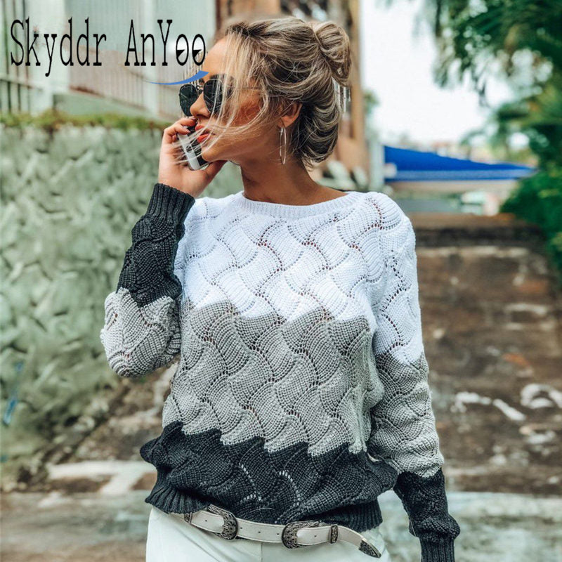 Women's  Long Sleeve O-neck Knitted Pullover Sweater