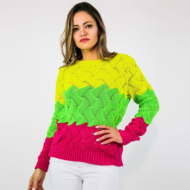 Women's  Long Sleeve O-neck Knitted Pullover Sweater