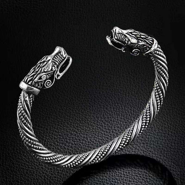 Vintage Dragon Head Mouth Open Cuff Bracelet Bangle