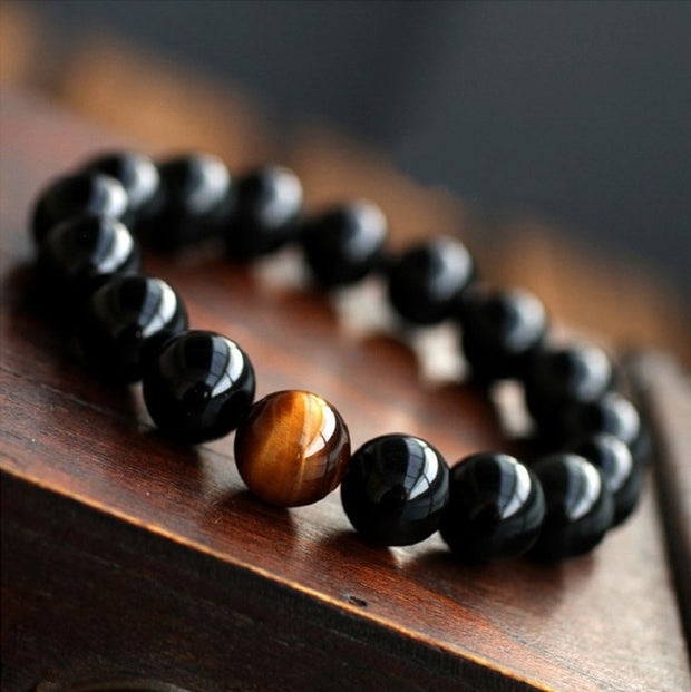 Natural Black Onyx with Tiger eye Stone Beads