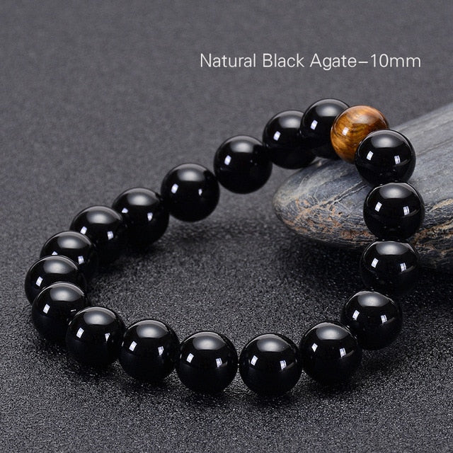 Natural Black Onyx with Tiger eye Stone Beads