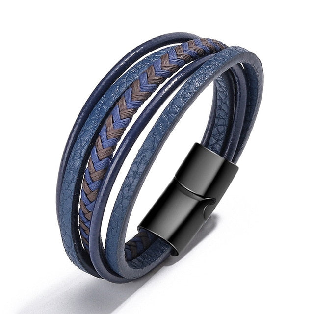 Genuine Leather and Stainless Steel Multilayer Braided Rope Bracelets