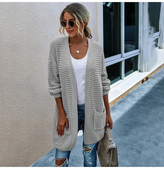 Long Sweater Cardigan Women Casual Long Sleeve Knitted Cardigans Tops Warm Autumn Winter Green Womans Clothes Fall 2020 Fashion