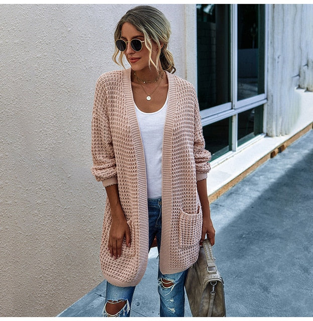 Long Sweater Cardigan Women Casual Long Sleeve Knitted Cardigans Tops Warm Autumn Winter Green Womans Clothes Fall 2020 Fashion