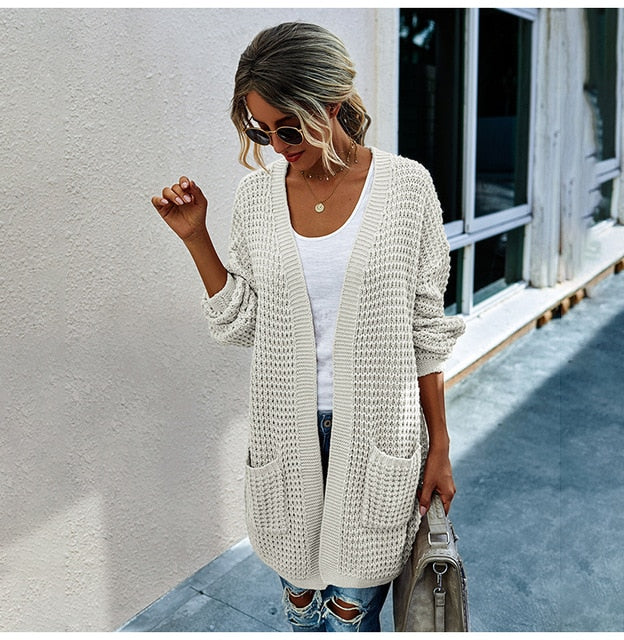 Long Sweater Cardigan Women Casual Long Sleeve Knitted Cardigans Tops Warm Autumn Winter Green Womans Clothes Fall 2020 Fashion
