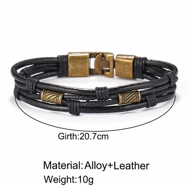 Vintage Leaf Feather Multilayer Leather Bracelet